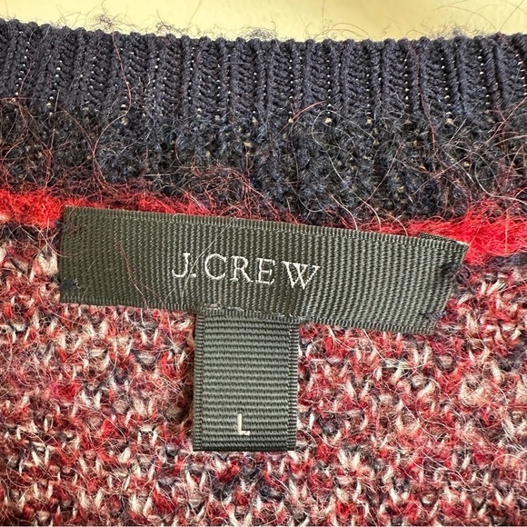 J Crew size Large Red Plaid Wool Mohair Crewneck Sweater Elbow Patches Pullover - Picture 3 of 7